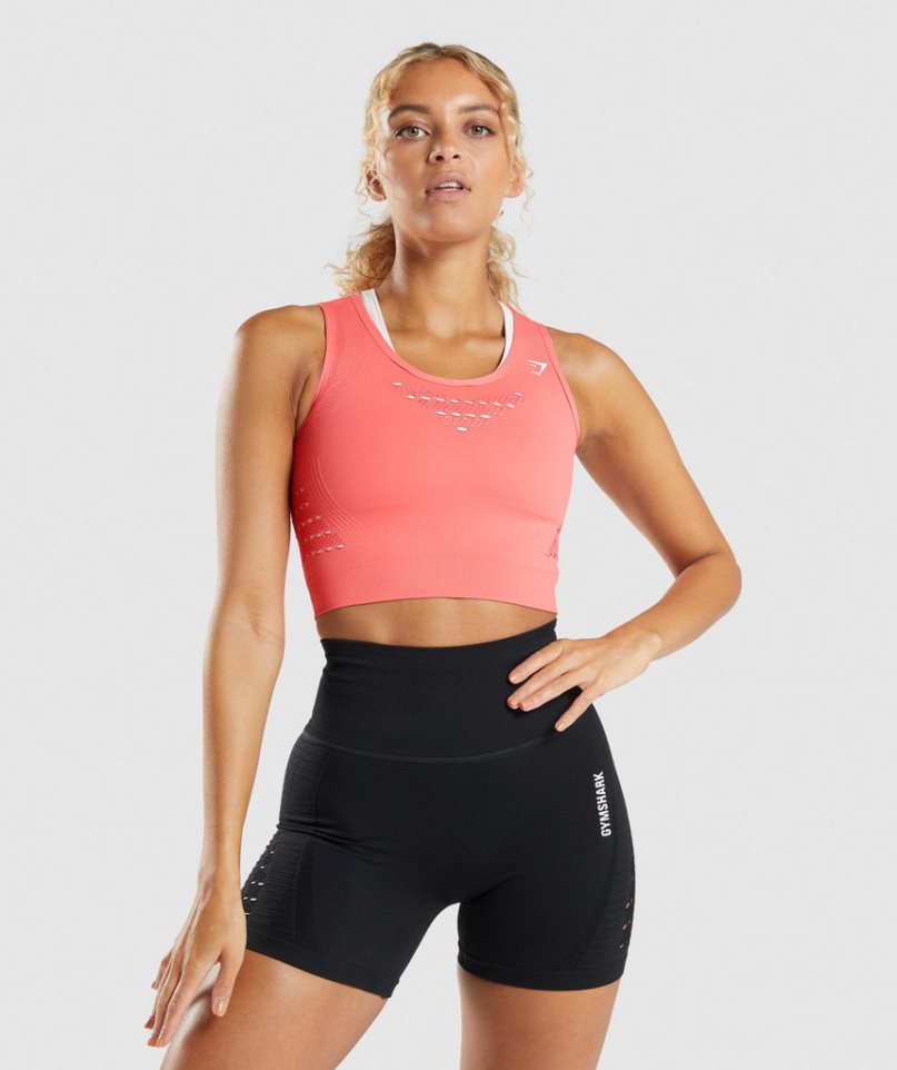 Women\'s Gymshark Energy Seamless Cropped Tops Pink | NZ 5NACED